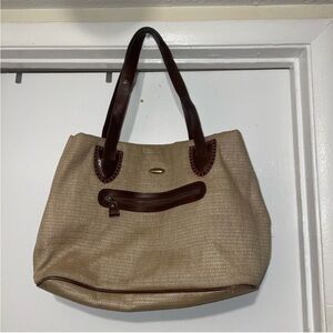 Liz Claiborne Tan and Brown Rafia  Tote Bag